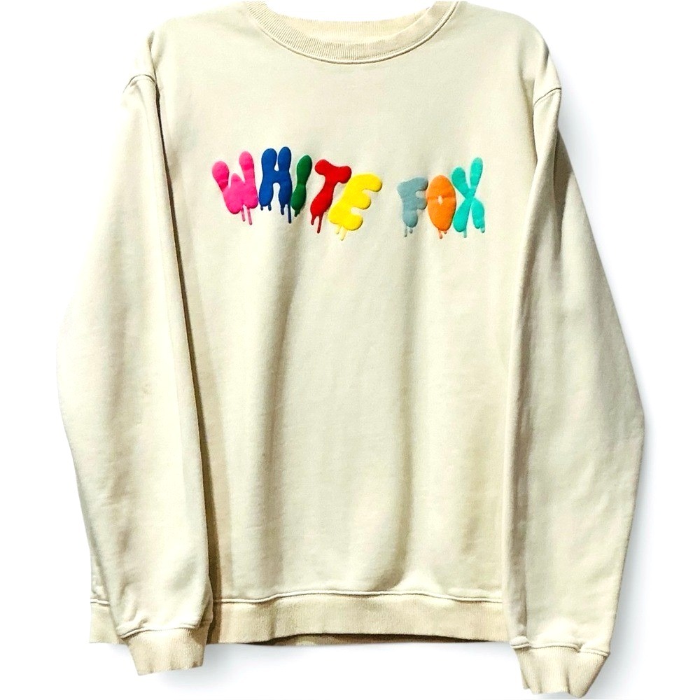 White Fox Oversized Drip Logo Crewneck Sweatshirt‎ Cream M Streetwear